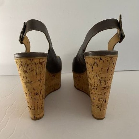 Alexia Leather Slingback On Cork Covered Wedge Heel Gray 38 Made in Italy - Picture 4 of 7